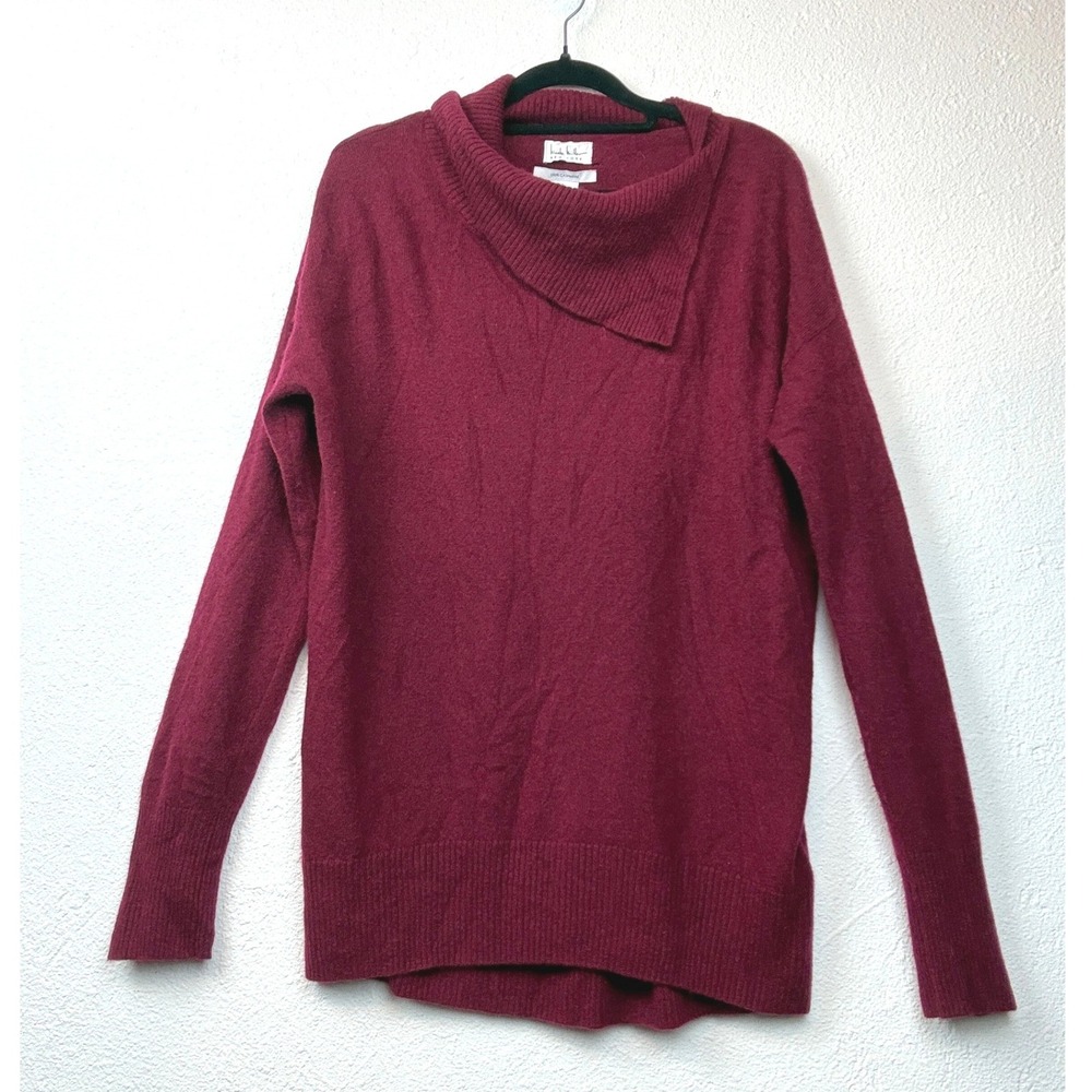 Nicole Miller Burgundy Cashmere Sweater - M - Asymmetrical Cowl Neck Luxury Cozy